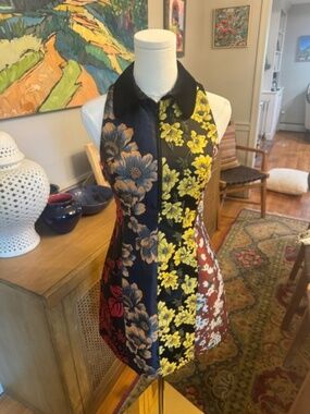 NWT Alice + Olivia Tatum Floral Jacquard Mini Dress Blue Gold Size 2